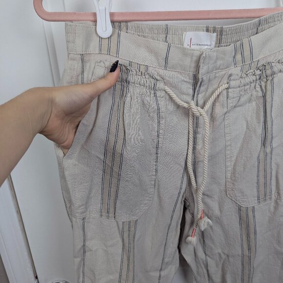 Anthropologie | Cream Striped Linen Cargo Drawstring Pants Size XS - Picture 4 of 8